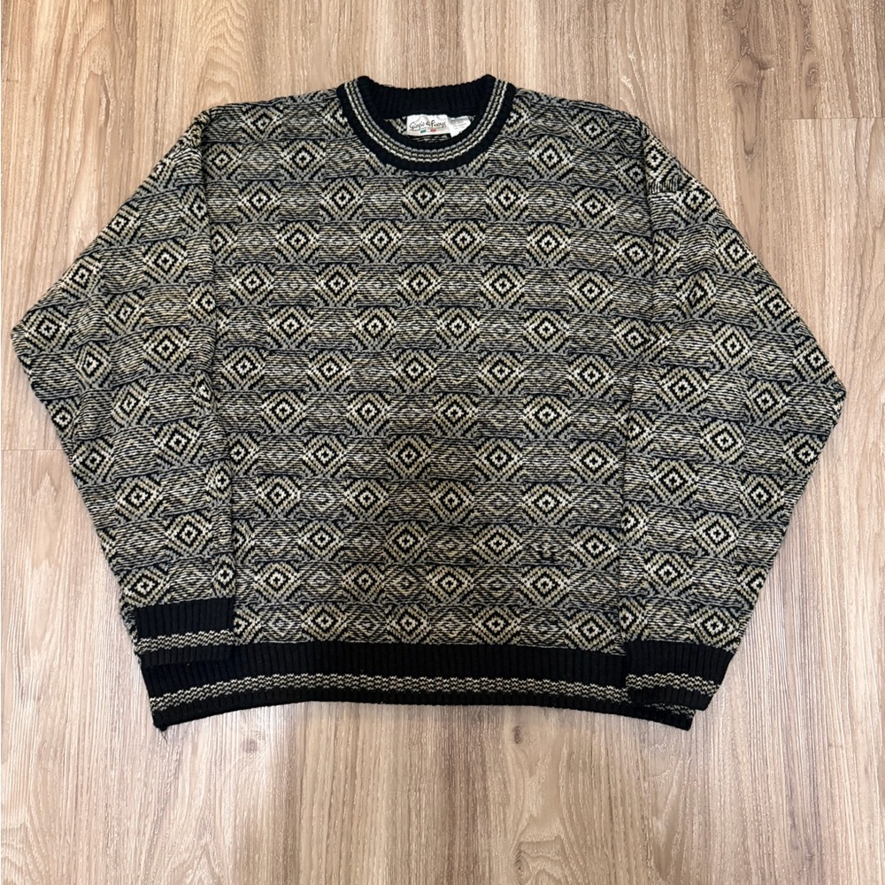 Vintage French Abstract Pattern Knit Sweater 90s